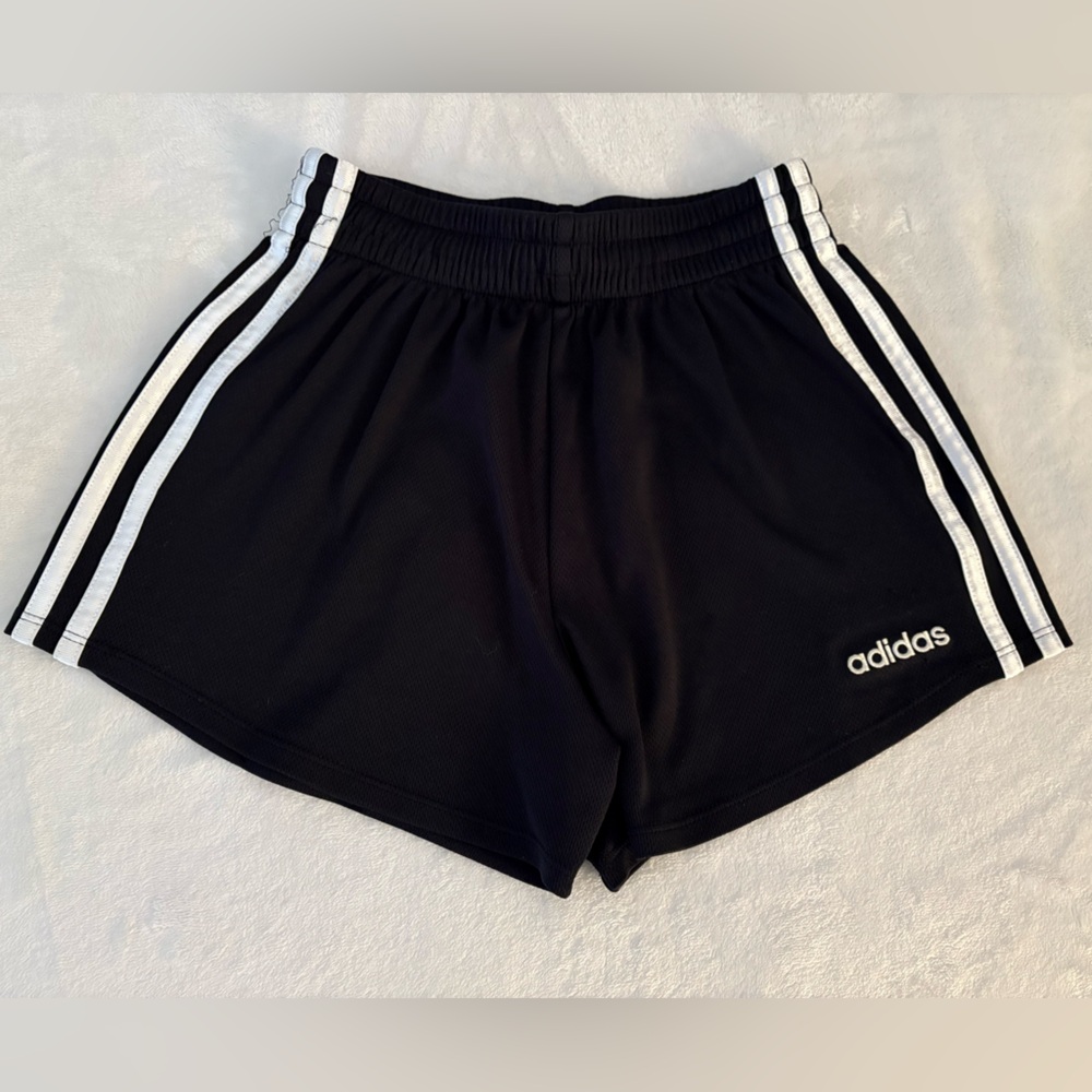 Girls Adidas Black Athletic Shorts with Signature Stripes